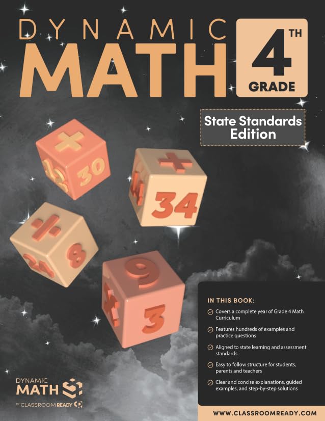 The Dynamic Math Workbook & Study Guide Covers the Complete 4th Grade Math Curriculum, US State Standards Edition! Written by teachers, and featuring 100’s of examples and practice questions!